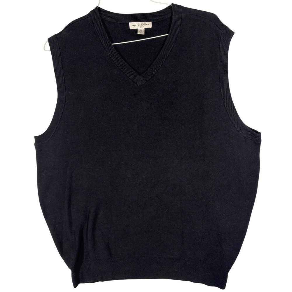 Cypress Links Mens Sweater Vest Black V-Neck 100% on Knit XLT Extra Large Tall